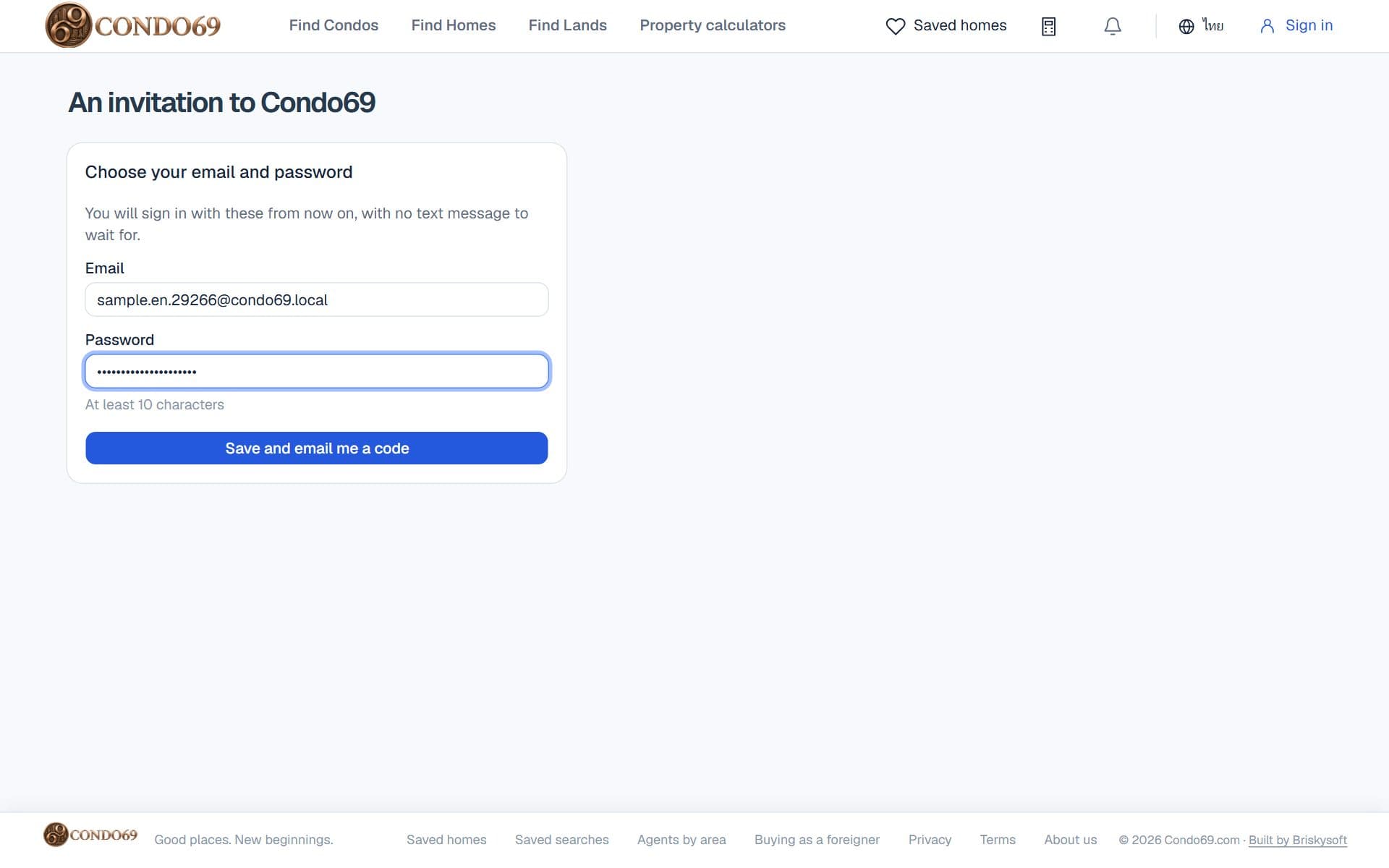 Choosing your email and password